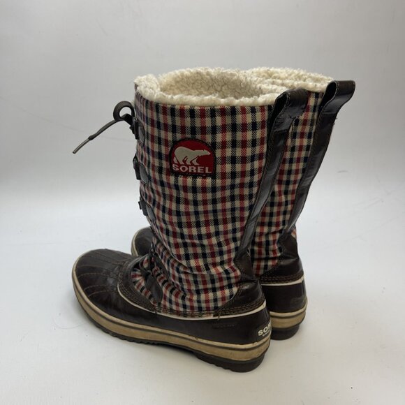 Sorel Winter Boots Wom Sz 8 US Red Plaid Lace Up Waterproof Sherpa Fleece Lined - Picture 3 of 12